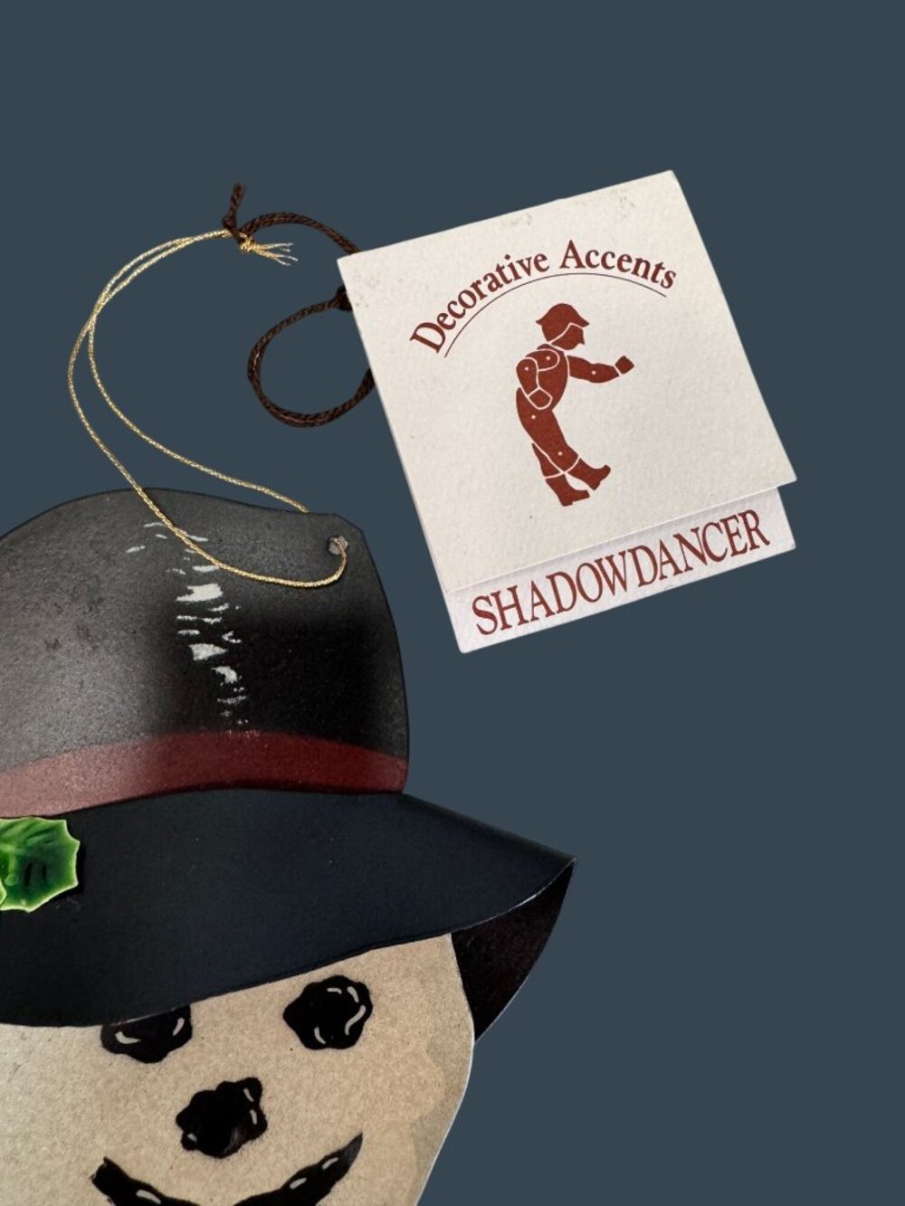 Signed Young 1994 Shadowdancer Snowman Face Metal Ornament Felt Scarf 5" - Picture 8 of 8